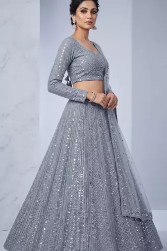 Gray Heavy Sequence Work Designer Party Wear Lehenga Choli