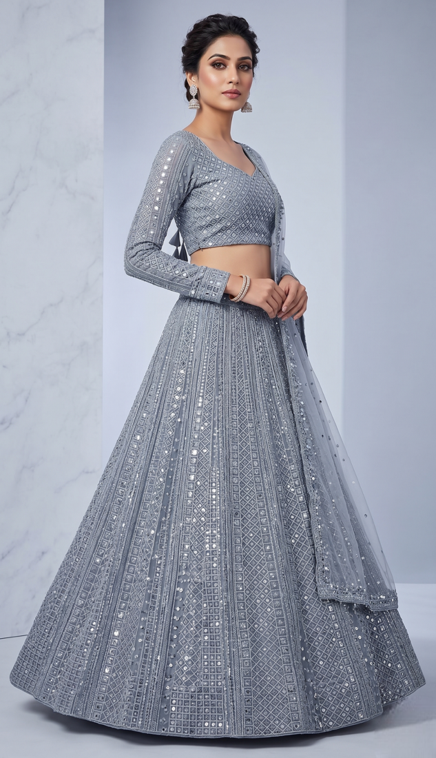 Gray Heavy Sequence Work Designer Party Wear Lehenga Choli