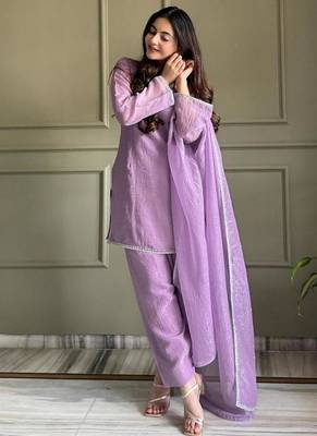 Lavender silk blend plain kurta set 4