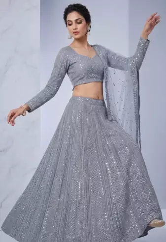 Gray Heavy Sequence Work Designer Party Wear Lehenga Choli