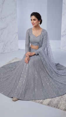 Gray Heavy Sequence Work Designer Party Wear Lehenga Choli 3