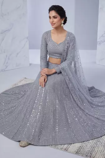 Gray Heavy Sequence Work Designer Party Wear Lehenga Choli