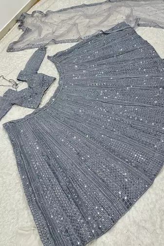 Gray Heavy Sequence Work Designer Party Wear Lehenga Choli