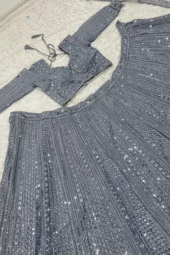 Gray Heavy Sequence Work Designer Party Wear Lehenga Choli