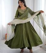 Green crepe embroidered anarkali set