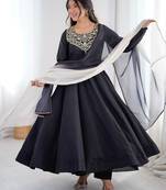 Black crepe embroidered anarkali set