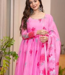 Pink organza printed anarkali set