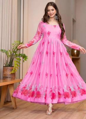 Pink organza printed anarkali set 3