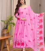 Pink organza printed anarkali set