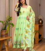 Lime organza printed anarkali set