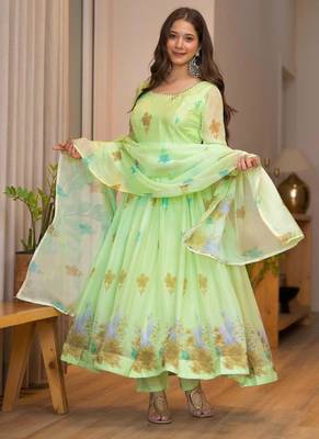 Lime organza printed anarkali set 2