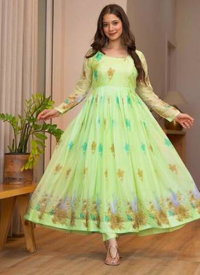 Lime organza printed anarkali set 3
