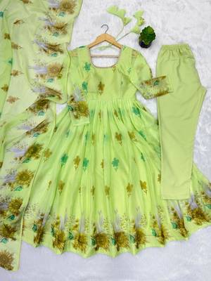 Lime organza printed anarkali set 4