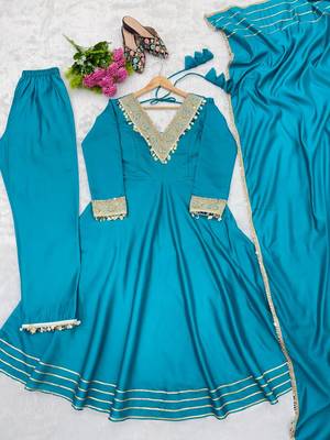Sky blue silk blend embroidered anarkali set 3