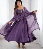 Purple silk blend embroidered anarkali set