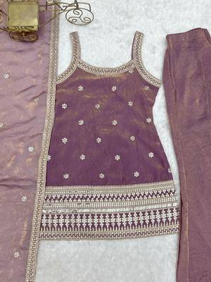 Mauve silk blend embroidered palazzo set 4