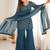 Teal silk blend embroidered palazzo set