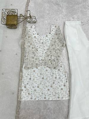 White silk blend embroidered palazzo set 4