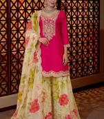 Pink silk blend printed sharara set