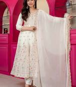 Off white silk blend embroidered anarkali set