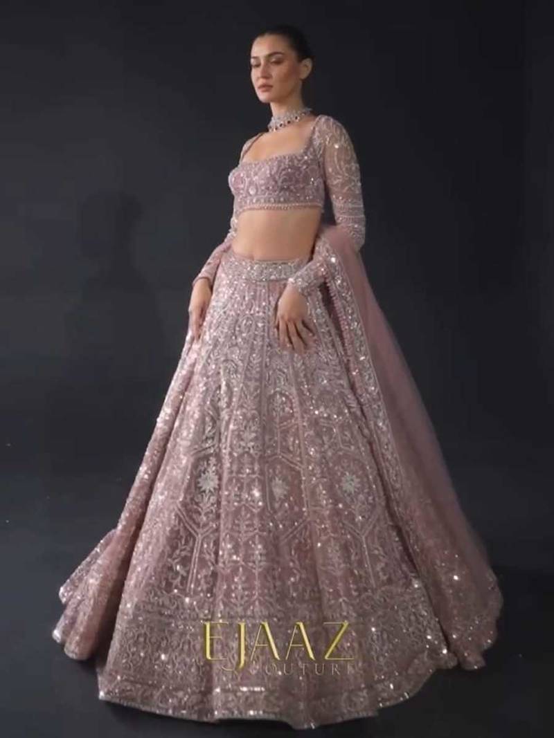 pink net embroidered lehenga choli