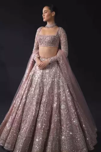pink net embroidered lehenga choli