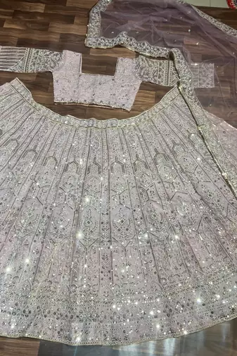 pink net embroidered lehenga choli