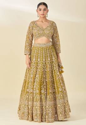 mustard net embroidered lehenga choli 2