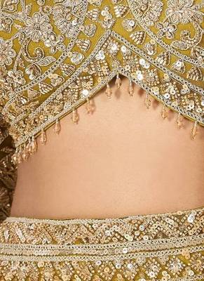 mustard net embroidered lehenga choli 3
