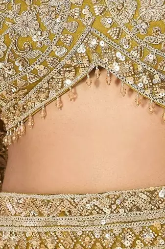 mustard net embroidered lehenga choli