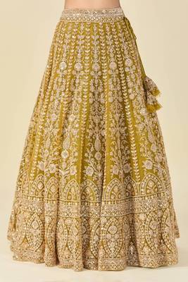 mustard net embroidered lehenga choli 4