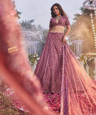 pink silk blend embroidered lehenga choli 1