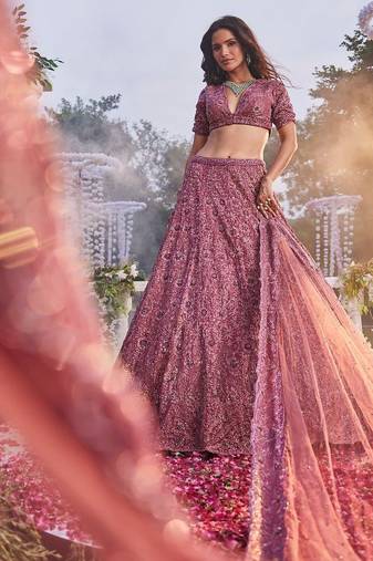 pink silk blend embroidered lehenga choli