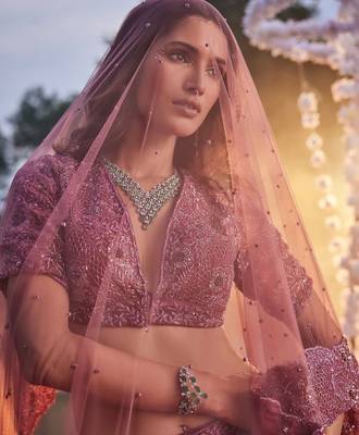 pink silk blend embroidered lehenga choli 3