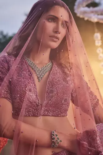 pink silk blend embroidered lehenga choli
