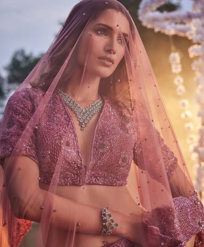 pink silk blend embroidered lehenga choli
