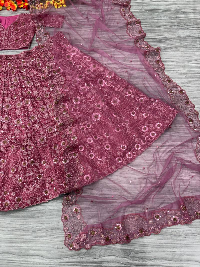 pink silk blend embroidered lehenga choli