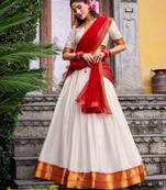 white cotton poly woven lehenga choli