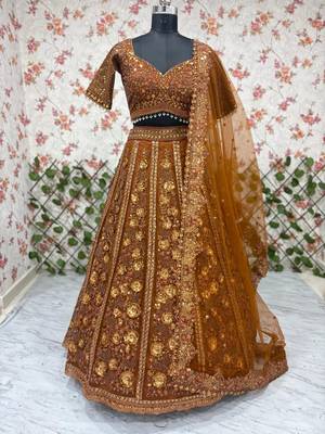 dark orange net embroidered lehenga choli 2