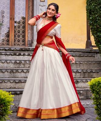 white cotton poly woven lehenga choli 2