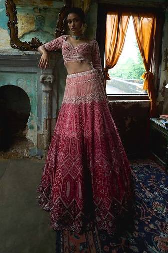 pink georgette embroidered lehenga choli