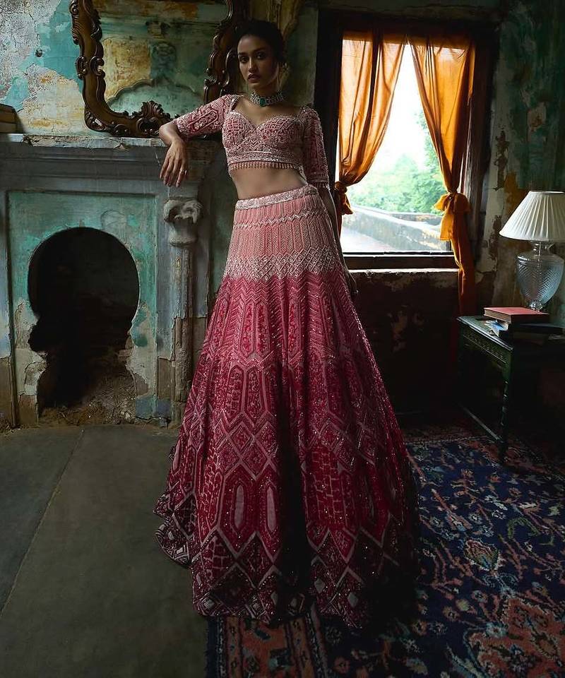 pink georgette embroidered lehenga choli