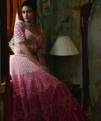 pink georgette embroidered lehenga choli 2