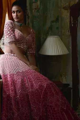 pink georgette embroidered lehenga choli