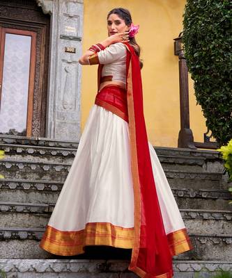 white cotton poly woven lehenga choli 3