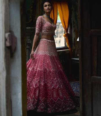 pink georgette embroidered lehenga choli 3