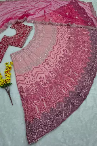 pink georgette embroidered lehenga choli