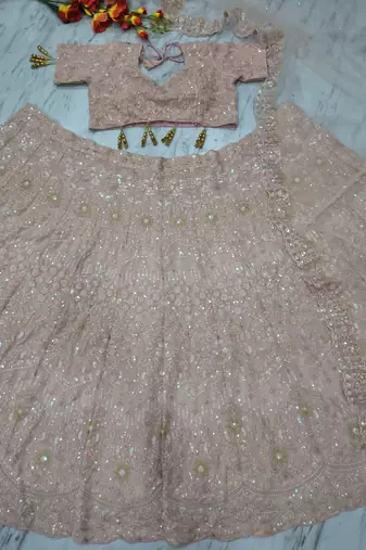 pink georgette embroidered lehenga choli