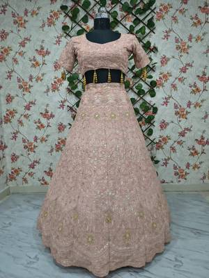 pink georgette embroidered lehenga choli 4