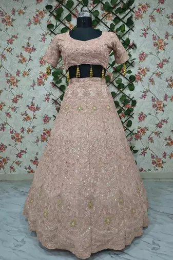 pink georgette embroidered lehenga choli